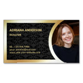 Black Damask Gold Foil Real Estate Photo Realtor Magnetisch Visitekaartje (Voorkant)
