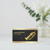 Black Damask Gold Foil Trompet Muziekdocent Visitekaartje (Staand voorkant)
