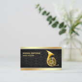 Black Damask Gold Folie Franse Hoorn Muziek Leraar Visitekaartje (Staand voorkant)
