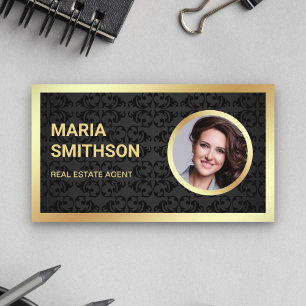 Black Damask Gold Fotobehang Makelaar Visitekaartje