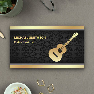 Black Damask Gold Guitar Music Teacher Guitarist Visitekaartje