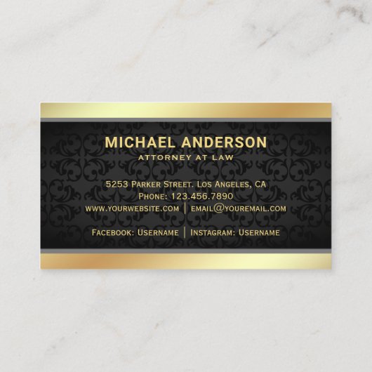 Black Damask Gold Justice schaal advocaat Visitekaartje (Achterkant)
