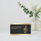 Black Damask Gold Musical Note Clef Muziekdocent Visitekaartje (Staand voorkant)