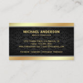 Black Damask Gold Musical Note Clef Muziekdocent Visitekaartje (Achterkant)