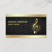 Black Damask Gold Musical Note Clef Muziekdocent Visitekaartje (Voorkant)