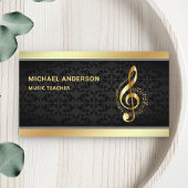 Black Damask Gold Musical Note Clef Muziekdocent Visitekaartje