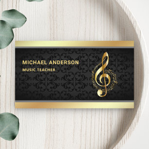 Black Damask Gold Musical Note Clef Muziekdocent Visitekaartje