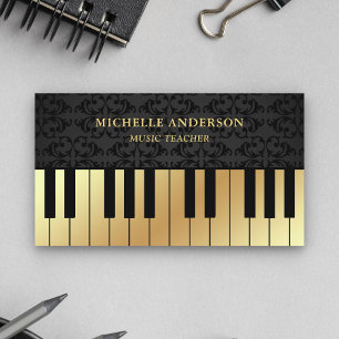Black Damask Gold Piano-toetsenbord leraar pianist Visitekaartje