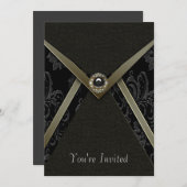 Black Damask Gold Trim Black Invitation Sjabloon Kaart (Voorkant / Achterkant)