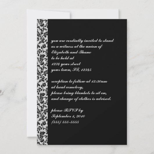 Black Damask  Gothic Invitation Kaart (Voorkant)