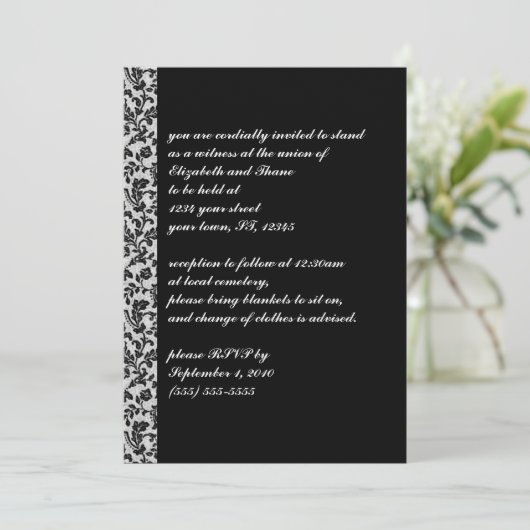 Black Damask  Gothic Invitation Kaart (Staand voorkant)