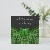 Black Damask Green Bow Princess Baby Shower Kaart (Staand voorkant)