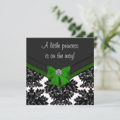 Black Damask Green Bow Princess Baby Shower Kaart (Staand voorkant)