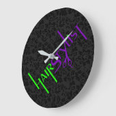 Black Damask Green en Paarse text Grote Klok (Hoek)