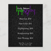 Black Damask Hair Stylist Flyer (Achterkant)