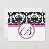 Black Damask Heart Swirl Bright Pink Trim RSVP (Voorkant)