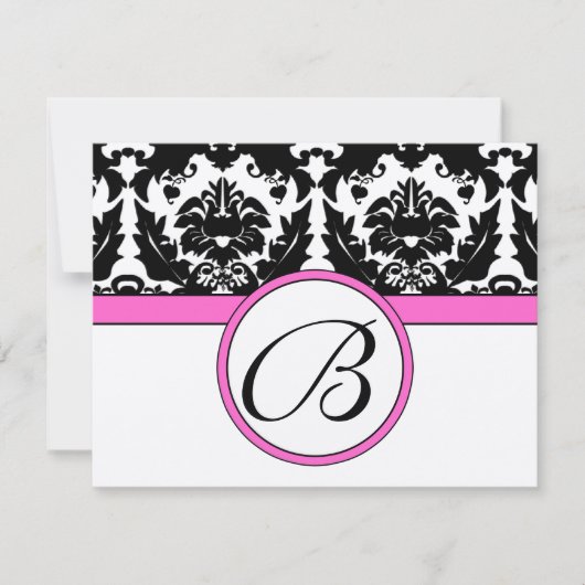 Black Damask Heart Swirl Bright Pink Trim RSVP (Voorkant)