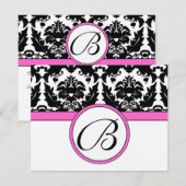 Black Damask Heart Swirl Bright Pink Trim RSVP (Voorkant / Achterkant)