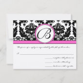 Black Damask Heart Swirl Bright Pink Trim RSVP (Achterkant)