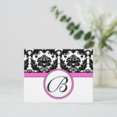 Black Damask Heart Swirl Bright Pink Trim RSVP (Staand voorkant)