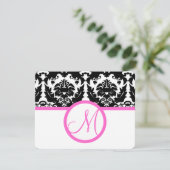 Black Damask Heart Swirl Bright Pink Trim RSVP (Staand voorkant)
