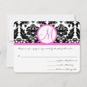 Black Damask Heart Swirl Bright Pink Trim RSVP (Achterkant)
