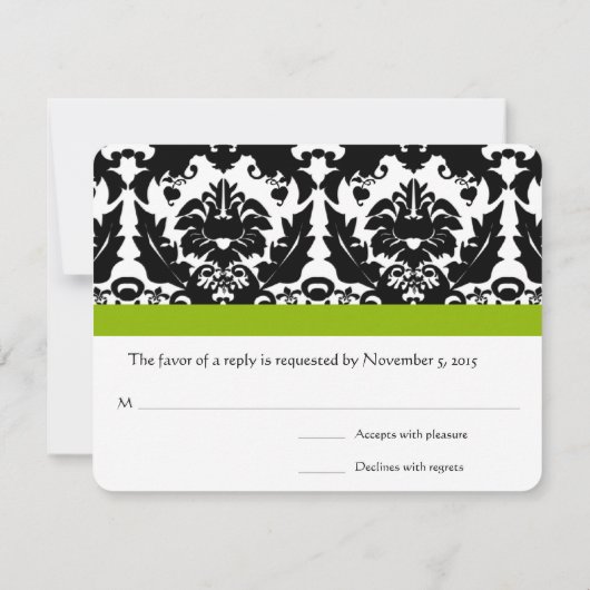 Black Damask Heart Swirl met Apple Green RSVP (Achterkant)
