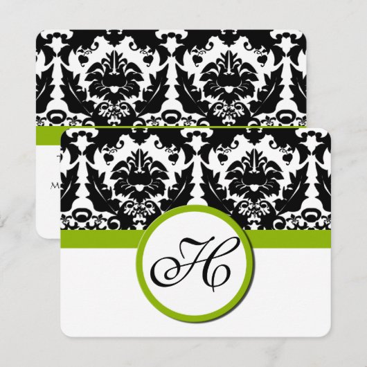 Black Damask Heart Swirl met Apple Green RSVP (Voorkant / Achterkant)
