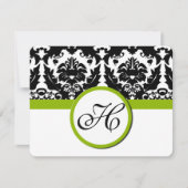 Black Damask Heart Swirl met Apple Green RSVP (Voorkant)