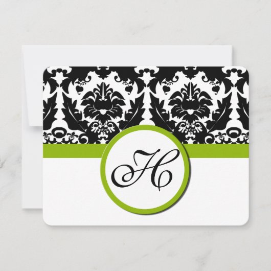 Black Damask Heart Swirl met Apple Green RSVP (Voorkant)