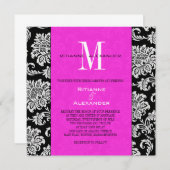 Black Damask Hot Pink Monogram Weddenschap Kaart (Voorkant / Achterkant)