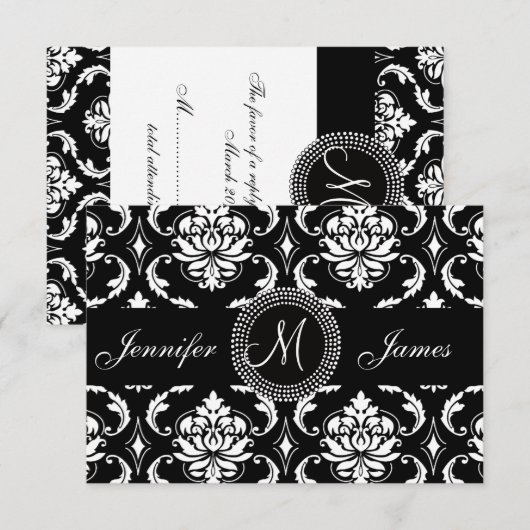 Black Damask Initiaal RSVP-kaarten voor Square Inv RSVP Kaartje (Voorkant / Achterkant)