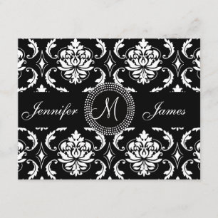 Black Damask Initiaal Wedding Reception Card Informatiekaartje