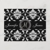 Black Damask Initiaal Wedding Reception Card Informatiekaartje (Voorkant)