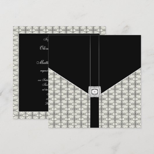 Black Damask Lace Diamond Wedding Uitnodigingen (Voorkant / Achterkant)