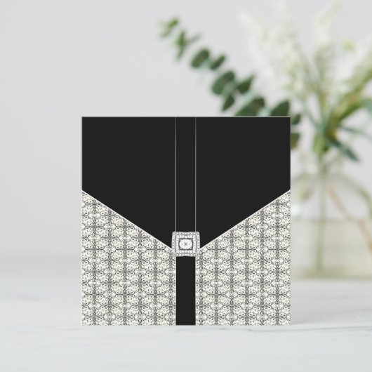 Black Damask Lace Diamond Wedding Uitnodigingen (Staand voorkant)