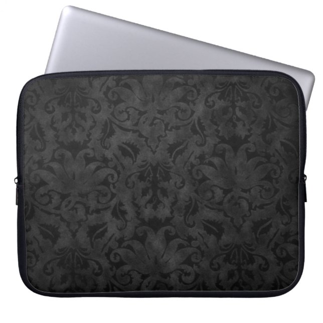 Black Damask Laptop Sleeve (Voorkant)