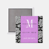 Black Damask Light Paars Monogram slaat de datum o Magneet (Voorkant / Achterkant)