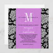 Black Damask Light Paarse Monogram Uitnodiging (Voorkant / Achterkant)