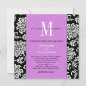 Black Damask Light Paarse Monogram Uitnodiging (Voorkant)