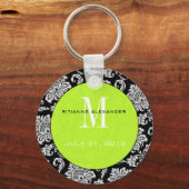 Black Damask Limoen Monogram Wedding Sleutelhanger (Voorkant)