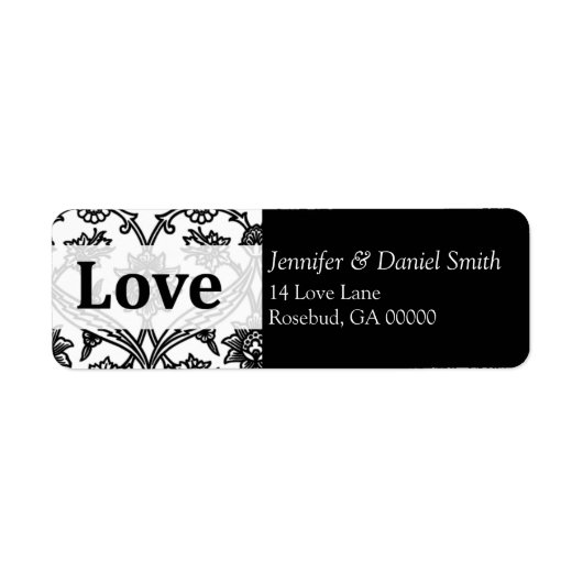 Black Damask Love Wedding Adresetiketten Etiket (Voorkant)