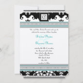 Black Damask met Aqua Trim Wedding Invitation Kaart (Voorkant)