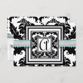 Black Damask met Aqua Trim Wedding Invitation Kaart (Voorkant / Achterkant)
