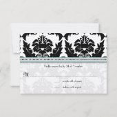 Black Damask met Aqua Trim Wedding Invitation Kaart (Achterkant)