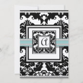 Black Damask met Aqua Trim Wedding Invitation Kaart (Achterkant)