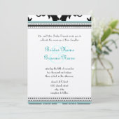 Black Damask met Aqua Trim Wedding Invitation Kaart (Staand voorkant)