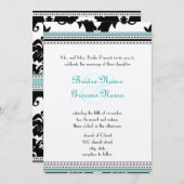 Black Damask met Aqua Trim Wedding Invitation Kaart (Voorkant / Achterkant)