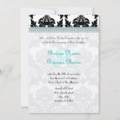 Black Damask met Aqua Trim Wedding Invitation Kaart (Achterkant)