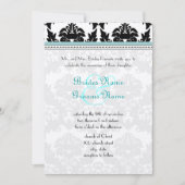 Black Damask met Aqua Trim Wedding Invitation Kaart (Voorkant)